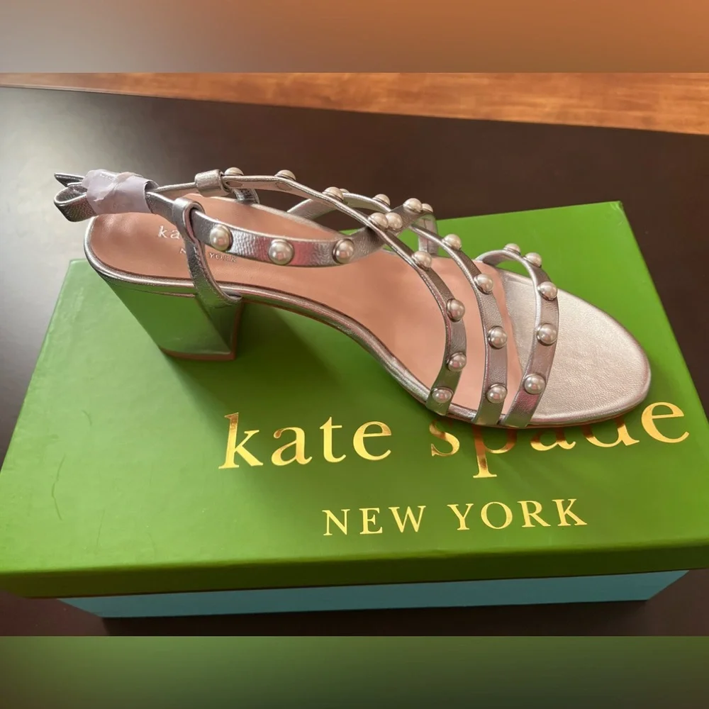 Kate Spade “Wynne” Silver Block Sandals